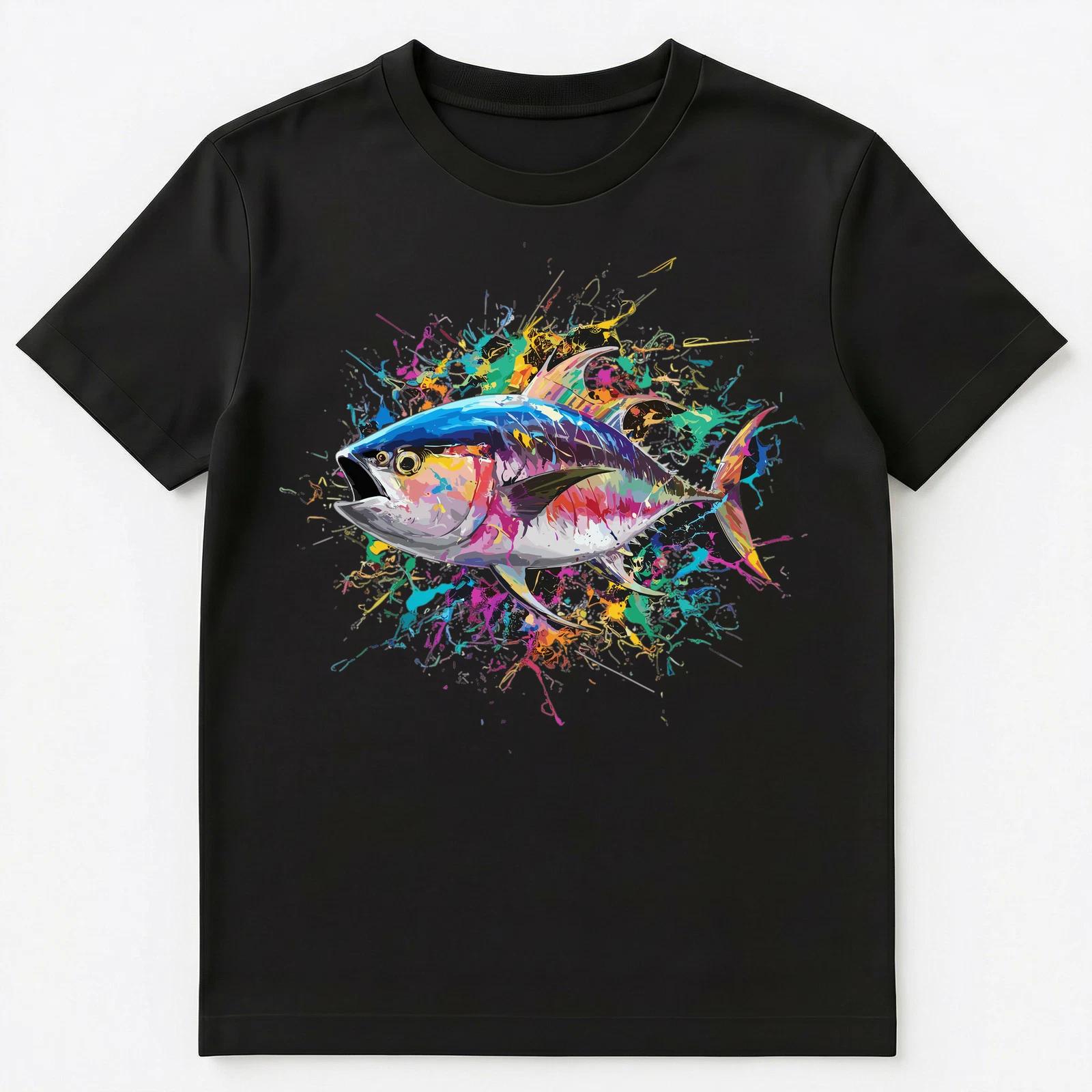 Colorful Paint Splash Tuna Art Graphic Unisex T-Shirt M