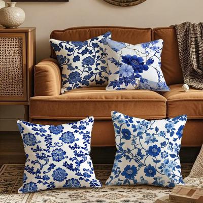 Blaue florale Kissenbezüge für eine warme WohnatmosphäreGeeignet für Sofa Auto Schlafzimmer dekorativer Kissenbezug Kissenbezug