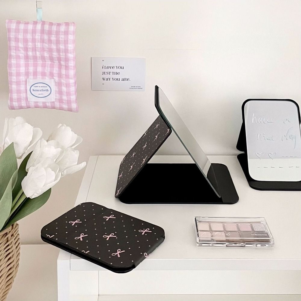 Compact Cosmetic Mirror Desktop Stand Mirror Pu Leather Pocket Make-up Mirror Vanity Mirror  Unisex