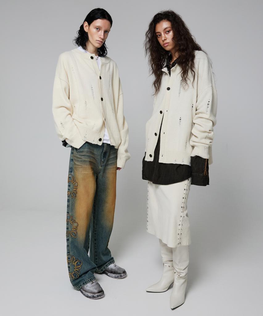 ULKIN Damaged Round Knit Cardigan_Ivory