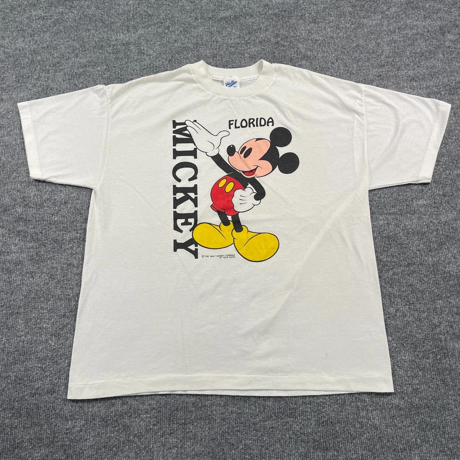 

Vintage 90 Walt-Disney Florida Mickey-Mouse Shirt Large 22x26 White M