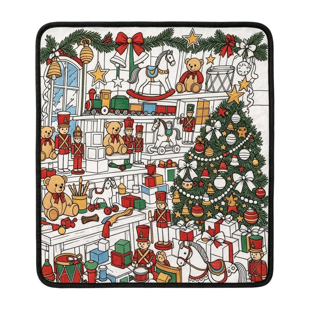 Christmas Doodle Coloring Blanket with Watercolor Pens, Soft Velvet for Creative Fun, 150 130 Cm