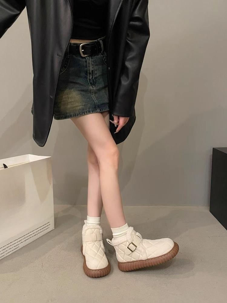 Fashion Winter Plush Round Toe Chunky Woman Shoes Chic and Elegant Designer Luxury Booties Trend 2025 New in Goth Snow Boots for Women