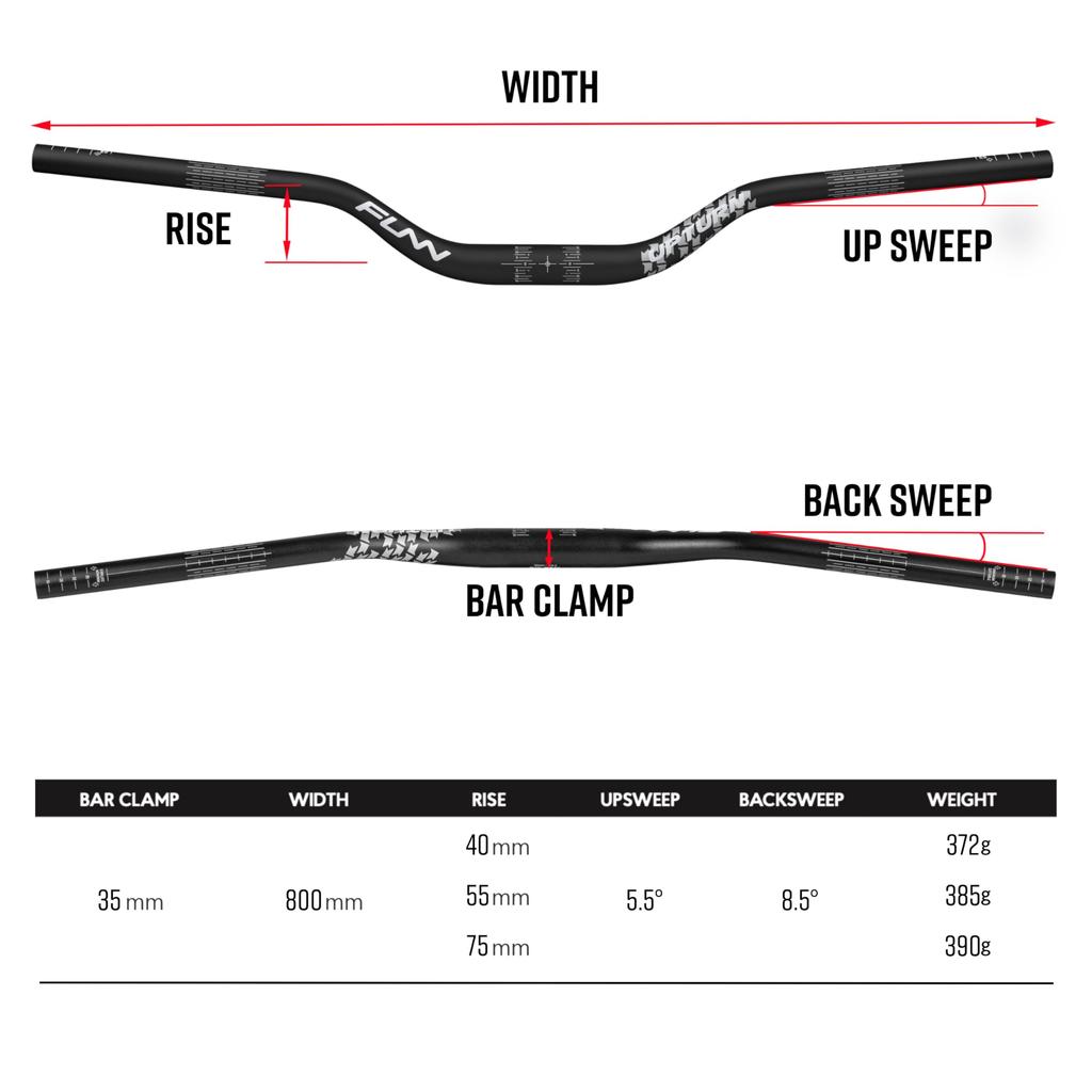 Funn Upturn High Rise Mountain Bike Handlebars Durable and Lightweight Alloy Riser Bicycle Handlebars with 35mm Bar 800mm for MTB and BMX Bikes -