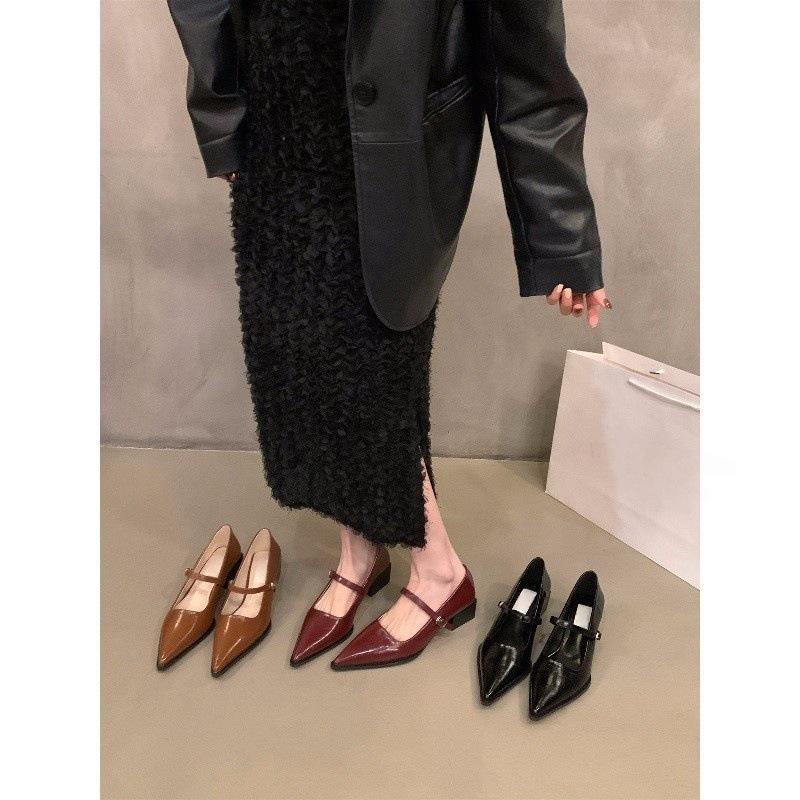 Chaussures simples à talon moyen-haut pointues noires, tempérament français, chaussures pour femmes, printemps, automne, hiver, Mary Jane, chaussures de soirée