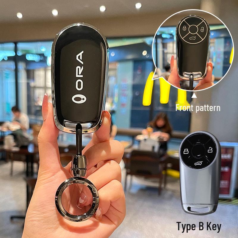 Black Cat Key Cover for Great Wall Euler Good Cat, Lightning Cat, White Cat, Ballet Cat. TPU Protective Shell with Full Coverage Buckle.