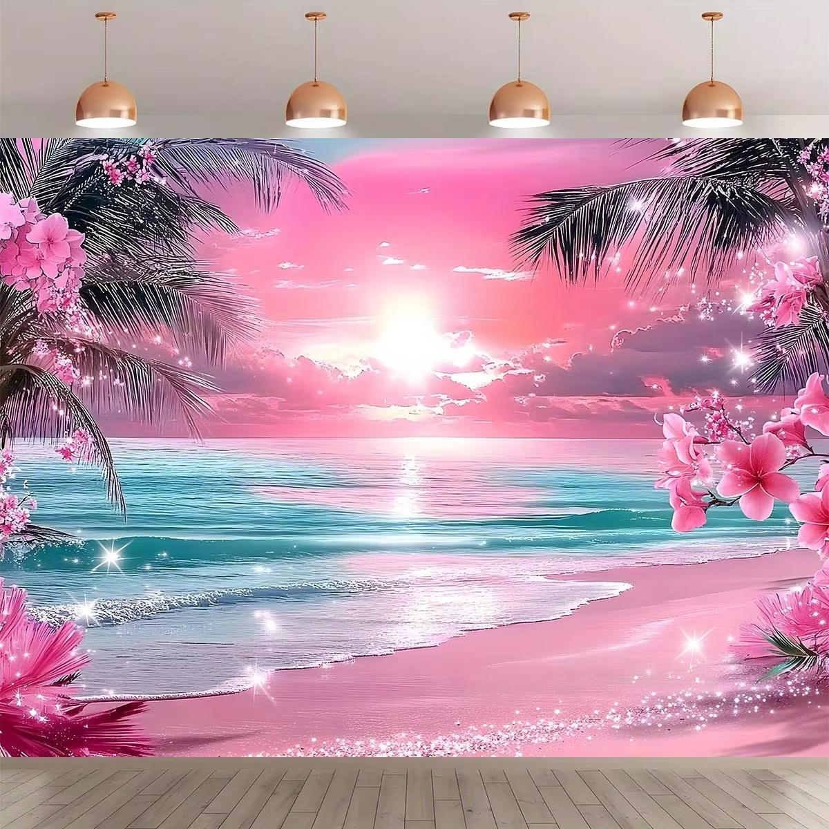 

Summer Illusion Beach Tapestry Powder Sand Star Twinkle Neon Palm Wave Surge Living Room B&B Room Decoration 90x75cm