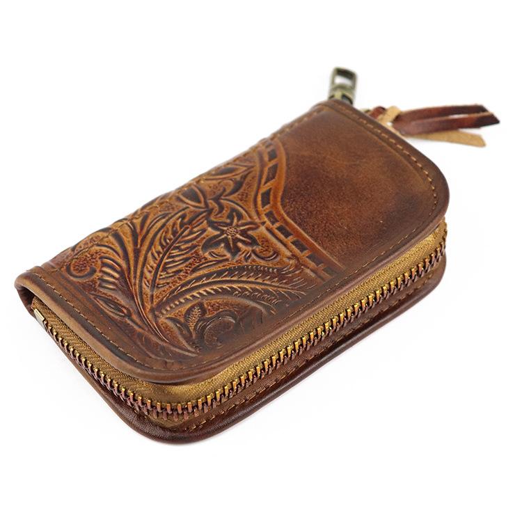 

Head Layer Cowhide, Tree Ointment, Vegetable Tanned Leather Key Set, Business Multifunctional Card Clip Car Key Bag, Men s світло-коричневого кольору