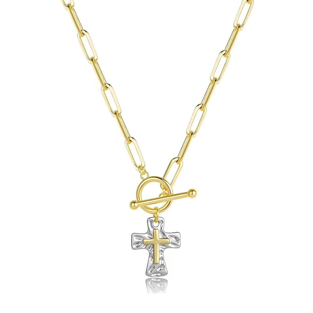 1PC Retro Boho Cross Pendant Necklace Chunky Statement Pendant Necklace for Women Unique Silvery Golden Chain Necklace Religious Christian Cross