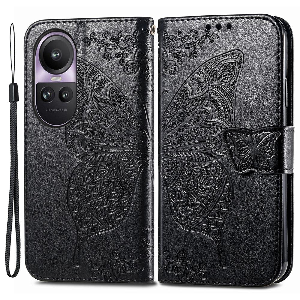 

For Oppo Reno10 Pro 5G (Global) Case Wallet Leather Phone Cover Butterfly Flower Pattern Black