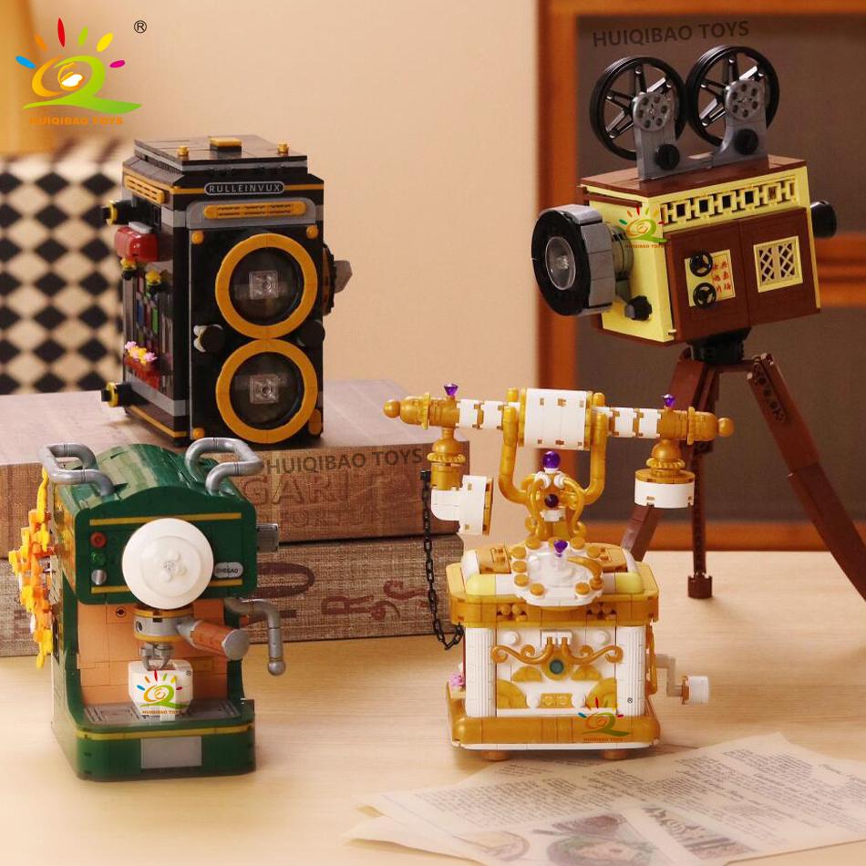 Non-Toxic Moc Vintage Camera Coffee Machine Model Building Blocks Diy Telephone Projector Ornament Bricks Toys For Adult Gift