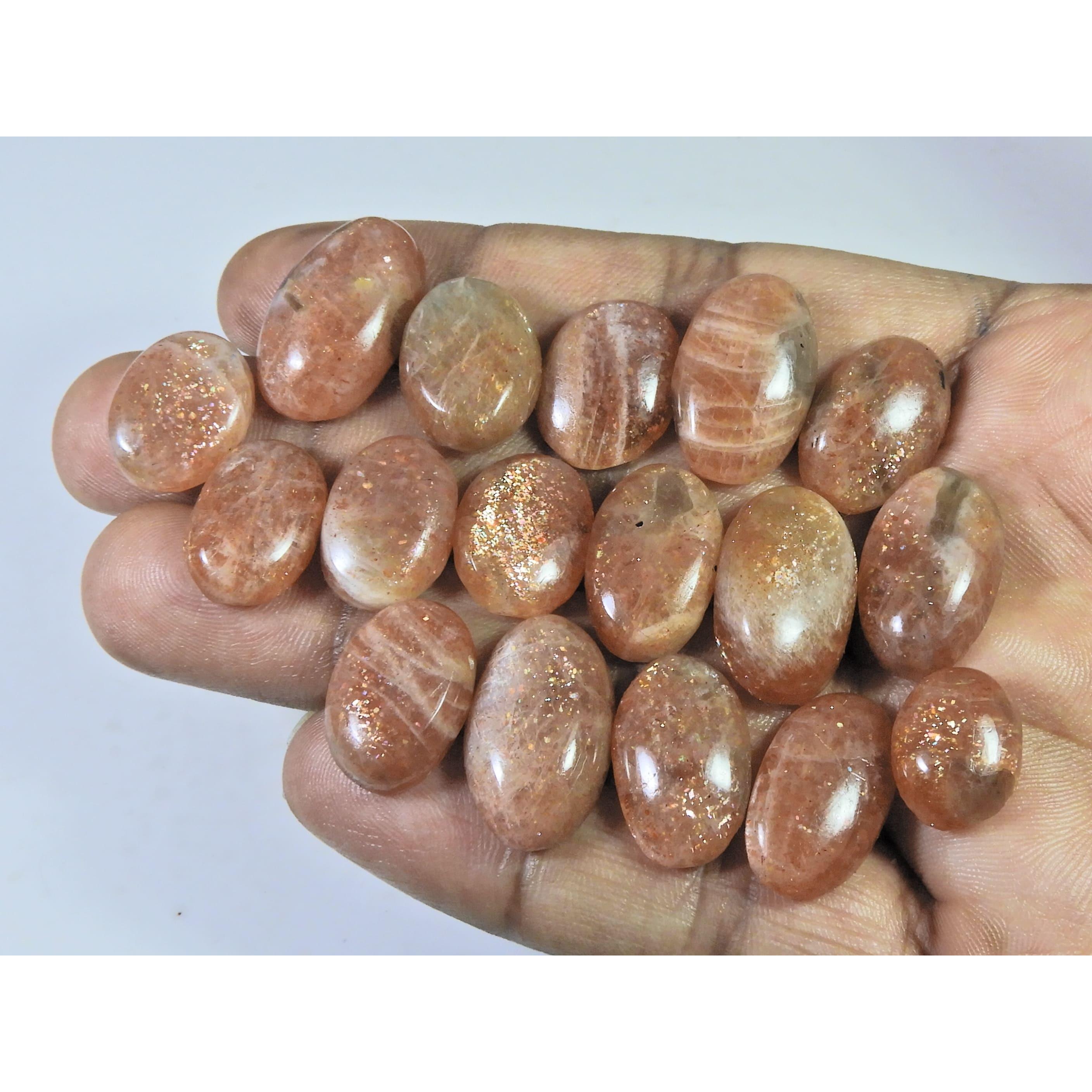 

204Cts. Natural Sunstone Oval Shape Cabochon Loose Gemstone 17 Pcs Lot C-1923