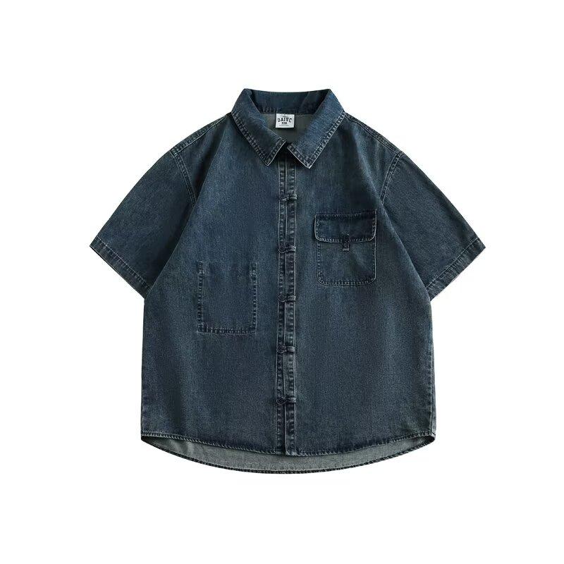 Letní Nový Čínský Styl Vintage Džínová Bunda Pro Muže A Ženy, Volný Retro Knoflíkový Praný Džínový Top