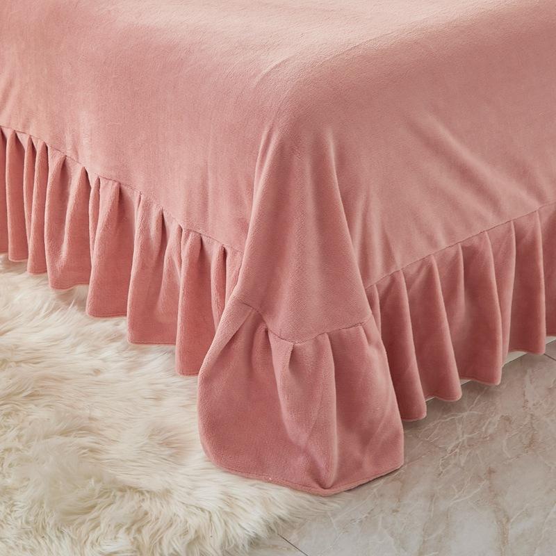 Winter Thickened Milk Velvet Four-piece Bed Sheet Quilt Cover Bed Warm Rabbit Velvet Quilt Cover Flannel Coral Velvet Bed Skirt Three-piece Set