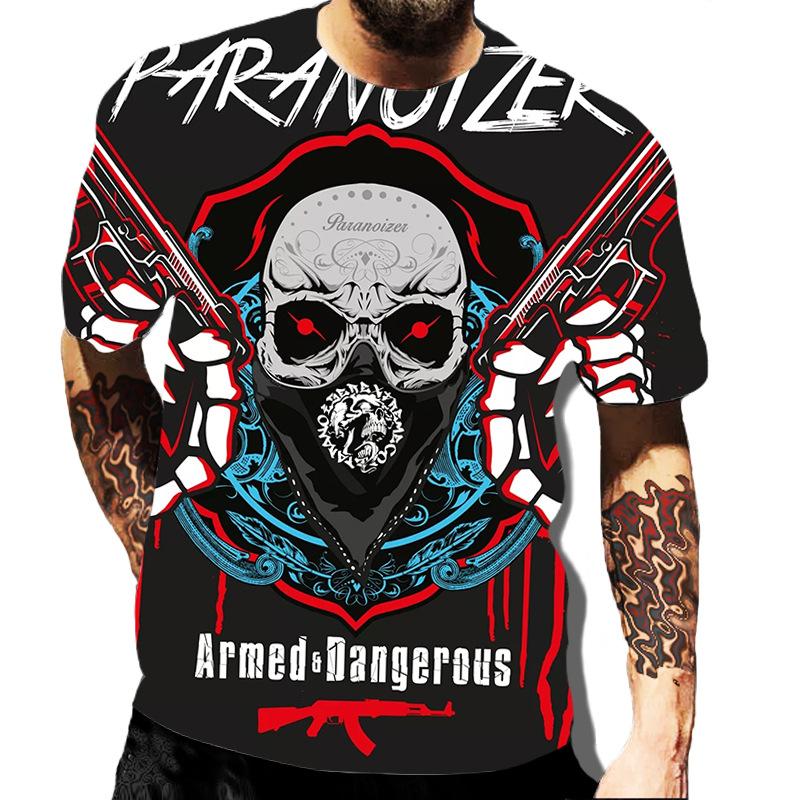 European and American Popular New Horror Skull Digital Printed T-shirt with Retro Street Style Men's T-shirt Pattern