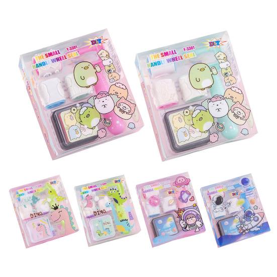 Cartoon Animal Rolling Stamp with Ink Pad Cute Self-Inking Roller for Kids Students Fun Classroom Prize Kindergarten DIY Craft Supply