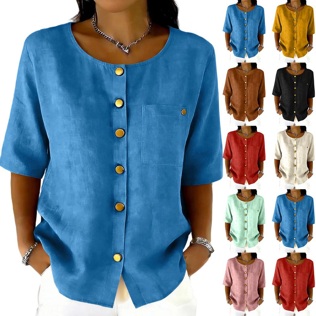 Women's Fashionable Shirt: Casual And Elegant Boho Color Button-Down Top