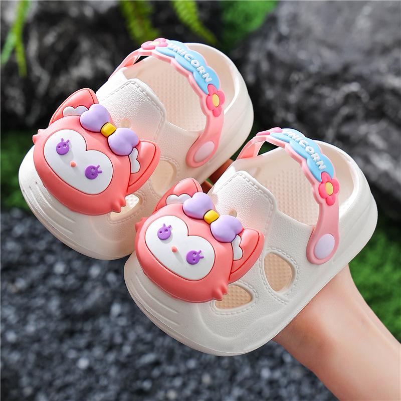 Cute Cartoon Clogs For Girls Summer Non Slip Soft Sole Closed Toe Sandals Baby Bath Slippers Kids Lightweight Beach Shoes