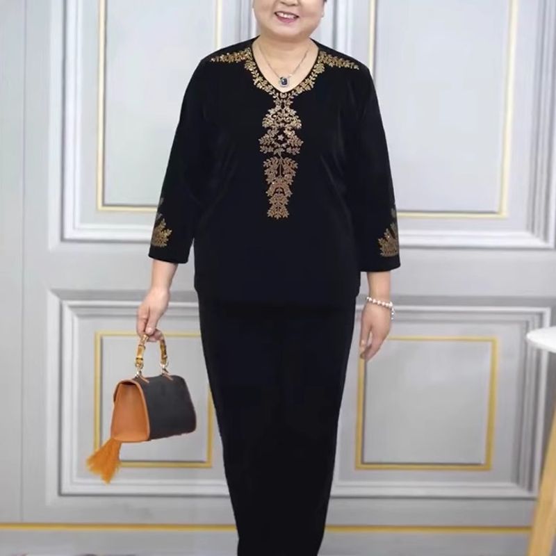 

Повседневный спортивный костюм из золотого бархата для среднего и пожилого возраста, скрывающий полноту Black 4XL (recommended 67.50 kg-75.00 kg