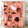 Halloween-themed waterproof shower curtain with spooky patterns designed for Halloween decor in bathrooms Coral color option ava