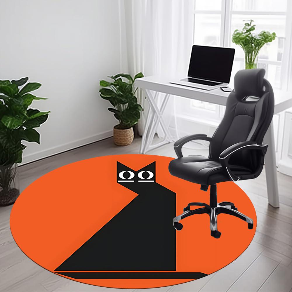 1pc Cat Orange Office Round Area Rug, Indoor Mat Suitable ForOffice, Under Office Chairs Bedroom Living Room Home Decor, Room Decot209