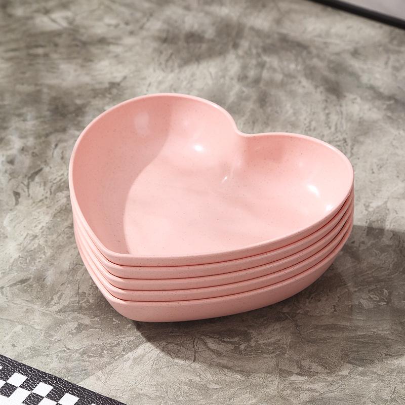 Creative Plates, Snacks, Simple Plates, Thickened Anti-Drop Spitting Bone Saucers, Plastic Fruit Plates, Love Shapes, Drop-Resistant Plates