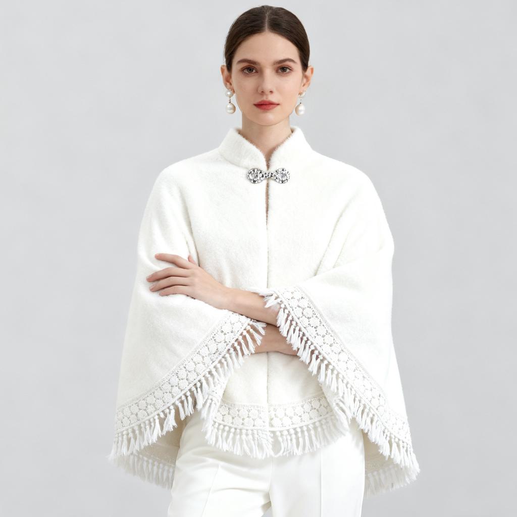 Cheongsam aus imitiertem Nerzfell mit Schal und Quaste, kurzer Cardigan für Wärme im Herbst und Winter