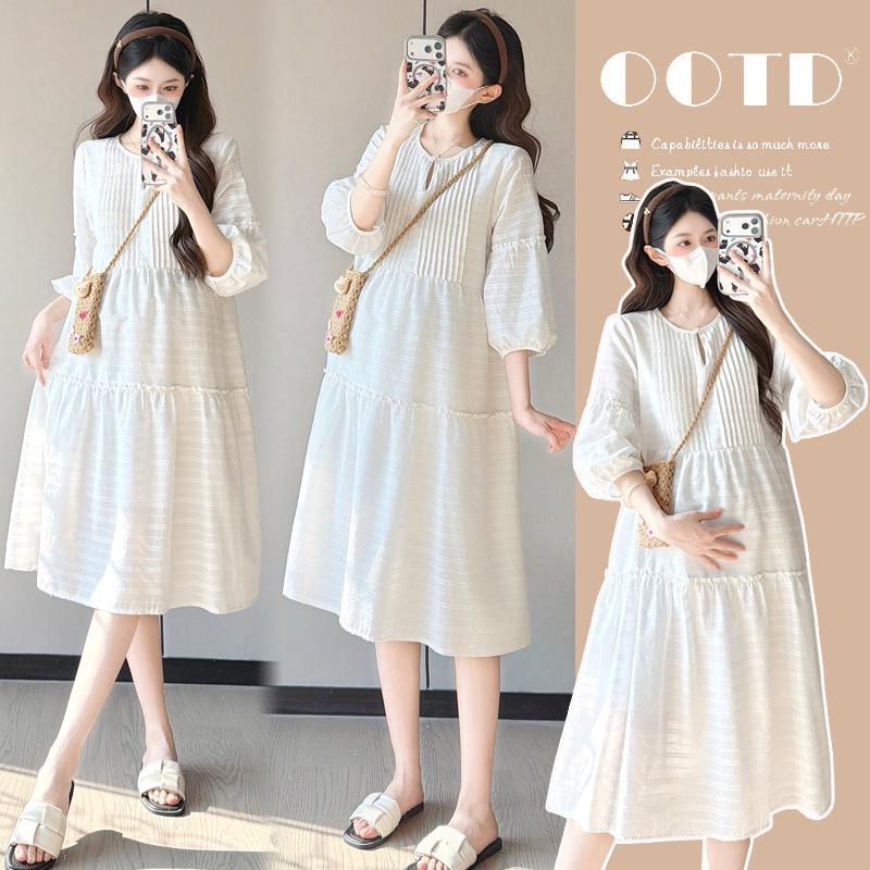 2026 Spring/Summer Korean Style Sweet Pleated Short-Sleeve Maternity Dress Medium