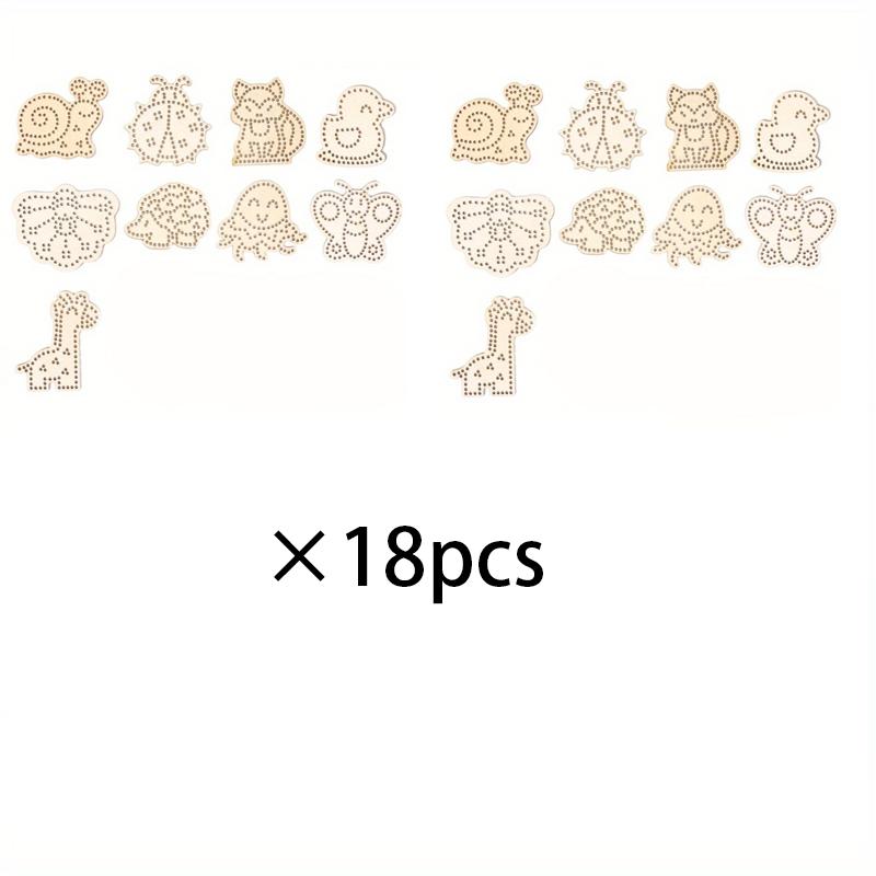 

18 шт. деревянных фишек с животными с отверстиями содержат 9 узоров животных, обычно используются как набор материалов для DIY светло-желтого