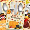 6pcs Autumn Theme Desktop Cutlery Holder Bags Turkey Maple Leaf Tableware Cover  Autumn Harvest