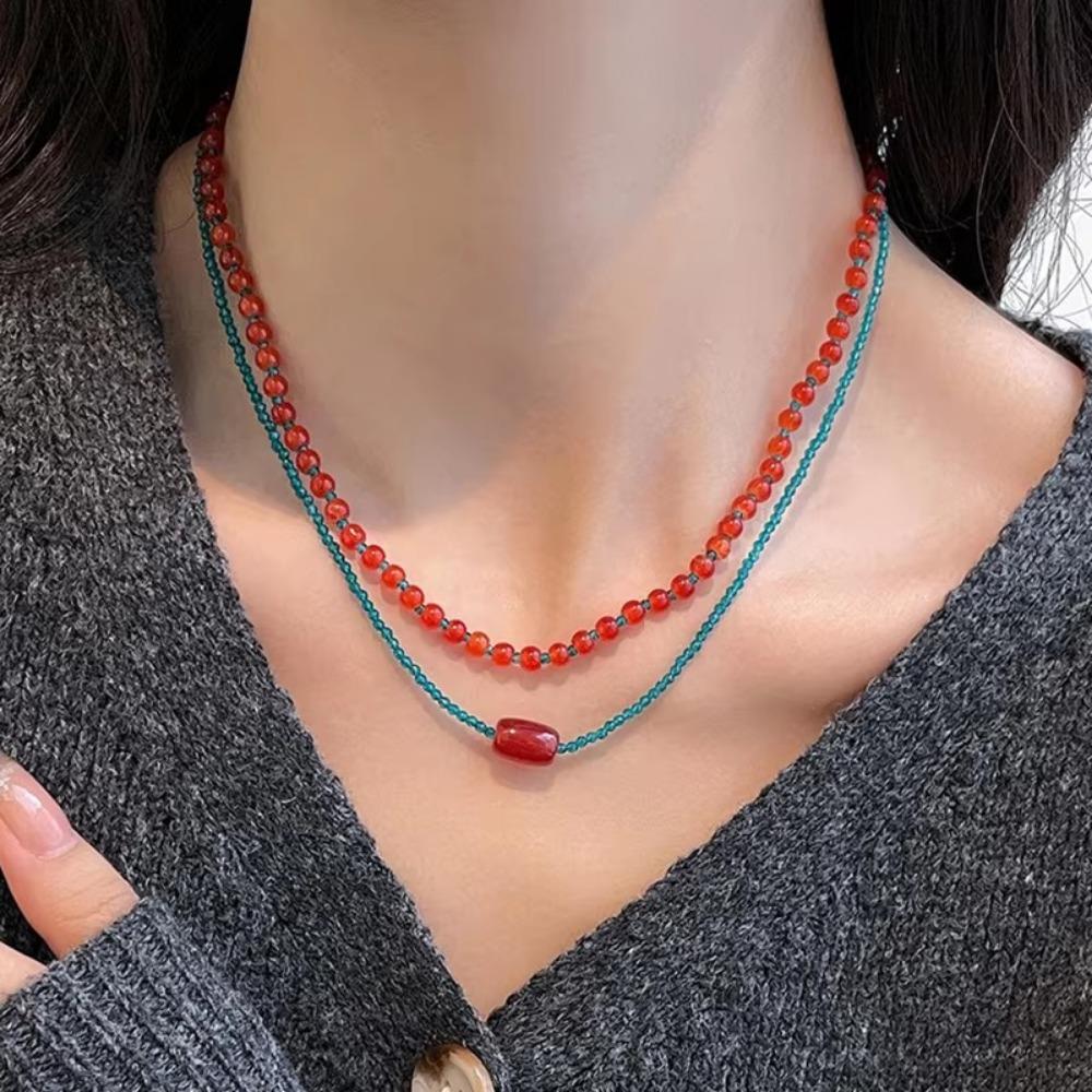 Colorful Neck Chain Red Blue Contrast Beads Strand Chokers New Cubes Beaded Necklace For Women