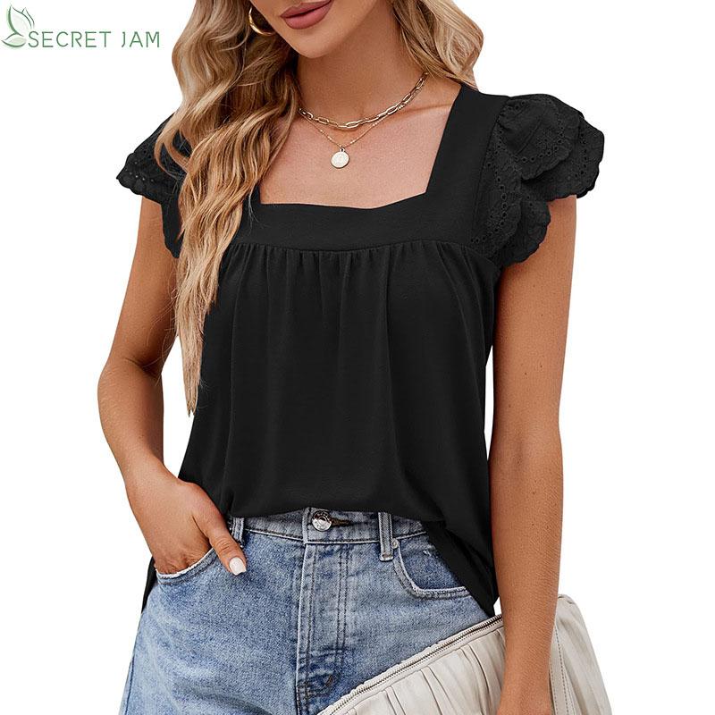 

Женская однотонная свободная футболка Secret Jam Summer с квадратным вырезом и короткими рукавами