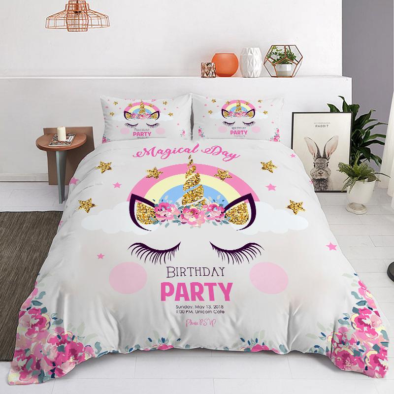 Modern Lovely Princess Kids Bedding Set Twin Size Microfiber Cartoon Unicorn Swan Ballet Girl Print Duvet Cover With Pillowcases