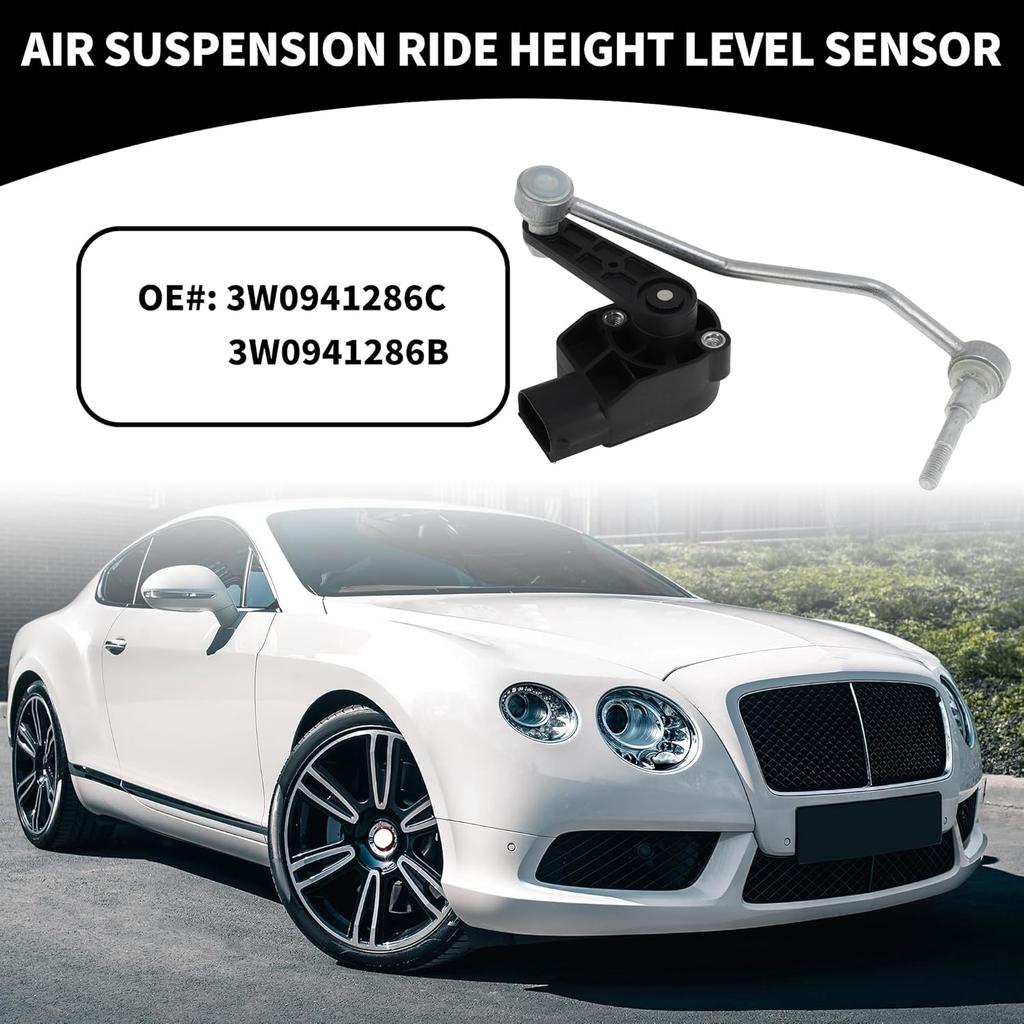 Air Suspension Ride Height Level Sensor No.3W0941286C - Car Front Right Headlight Level Sensor - for Bentley for Continental GT Metal Black - 1 Pc