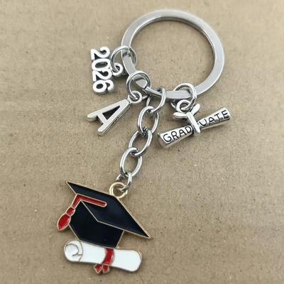 Graduation Season 2026 Alphabet Keychain with Cap and Enamel Drip