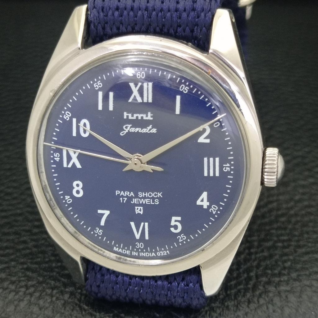 VINTAGE HMT JANATA HAND-WINDING INDIAN MENS BLUE COLOR DIAL WATCH a700075-5 R201-a700075