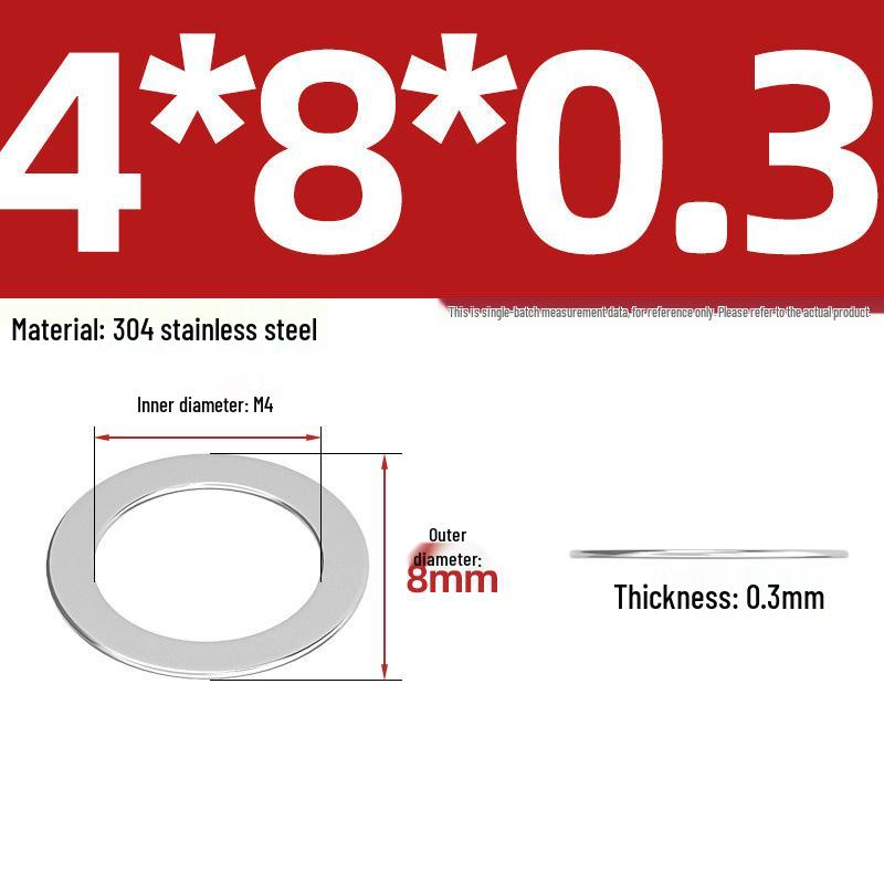 304 Stainless Steel Ultra-Thin Flat Washers - Available in Thickness: 0.1mm, 0.2mm, 0.3mm, 0.5mm