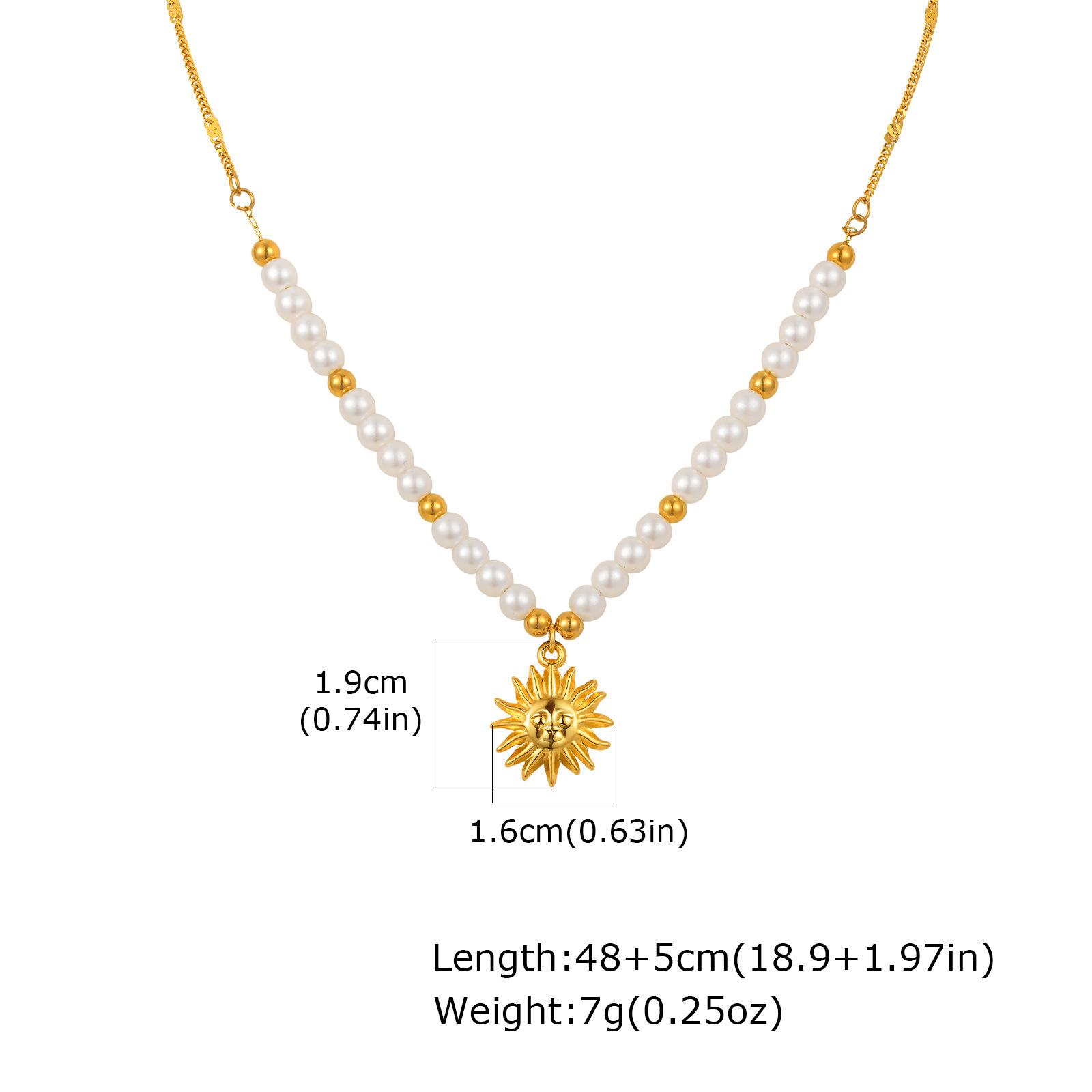 Ocean Wind Stainless Steel Sunflower Shell Imitation Pearl Necklace, Women S Casual Holiday Jewelry Nc-2397