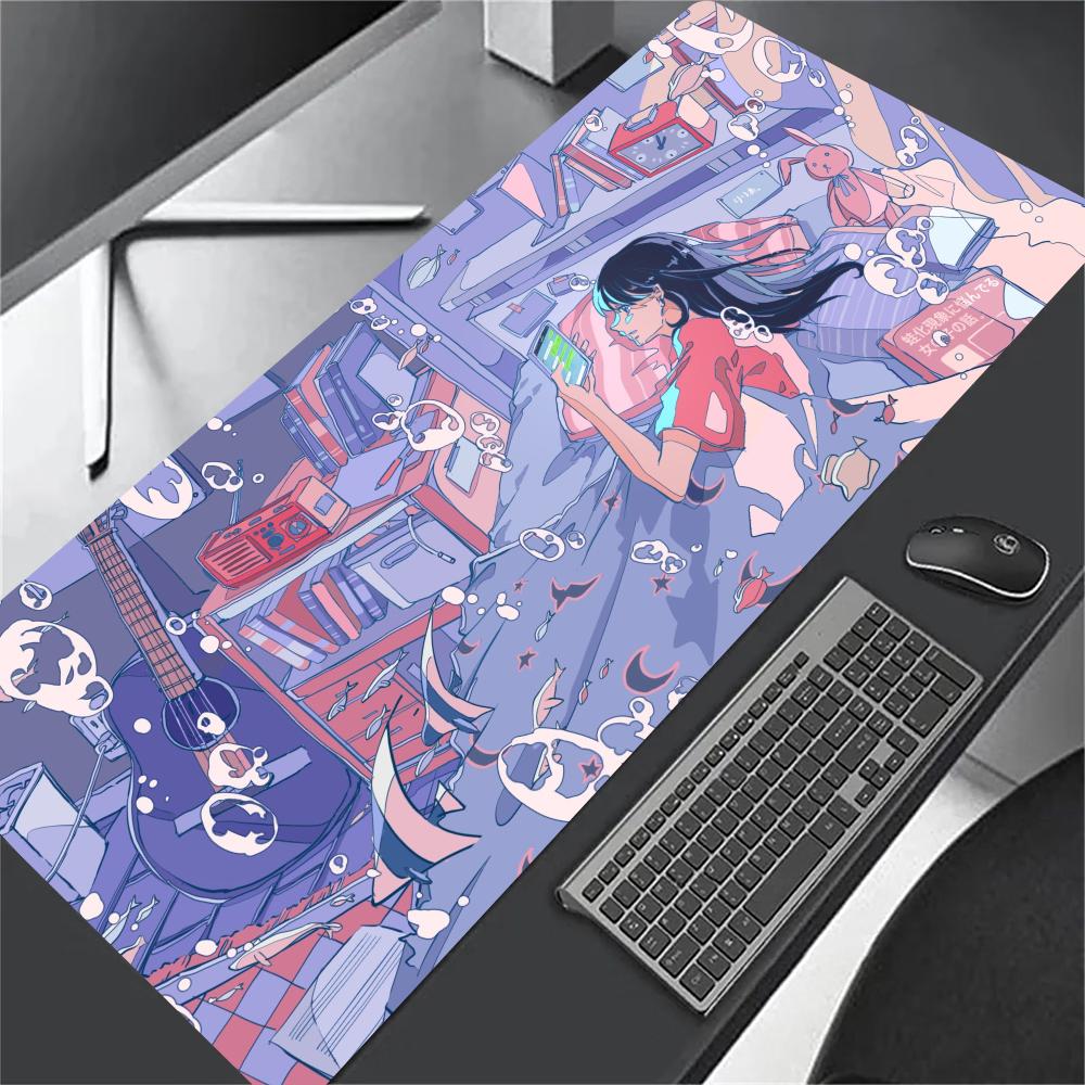 Anime Boy In the City Mousepad Non-slip Desk Pad Extended Computer Mouse Mat for Gamer Table Decor Pc Accessories Desk Mat