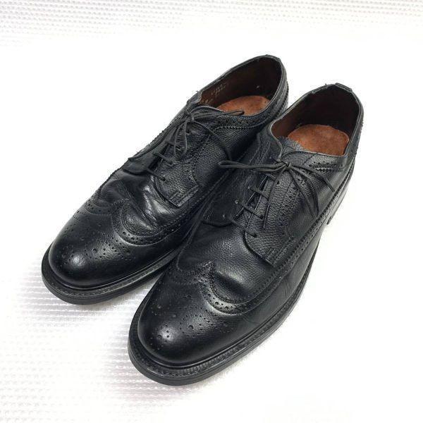 

70s 80s Vintage Department Store Model Size 9D 26.5 27.0cm Long Wingtip American Full Brogue Black