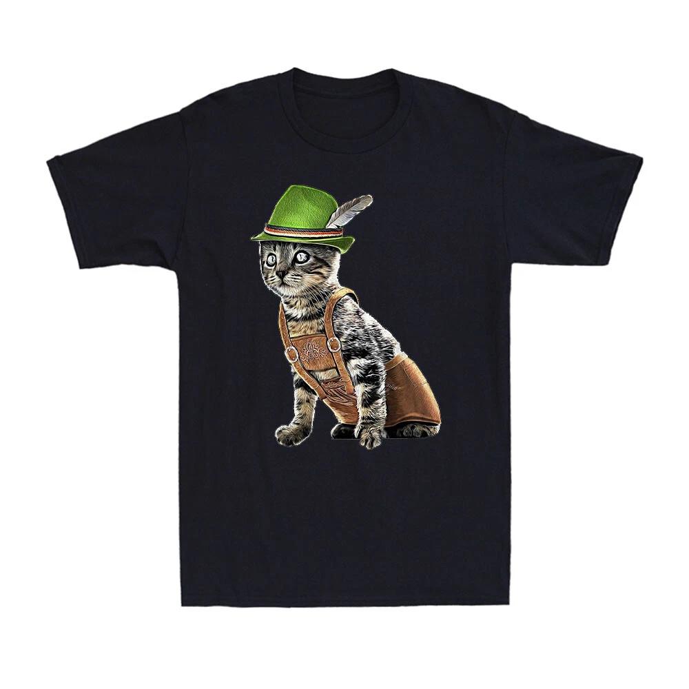 Oktoberfest Cat Bavarian Lederhosen Costume Alpine Hat Gift Retro Men s T-Shirt XXXL