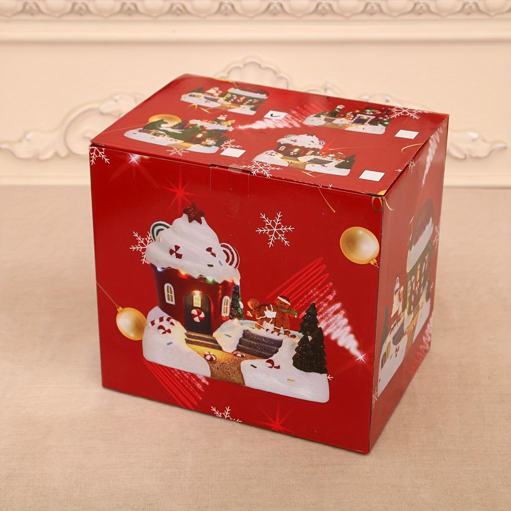 1pc Rotating Christmas Village Train House with LED-Lit Music Box - Resin Miniature Train Suitable for Tabletop Display,(No Batteries Included)