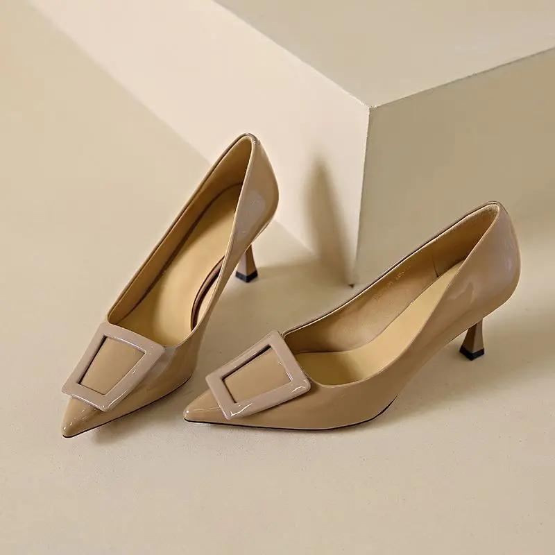 Fashion Apricot Stilito Pointed Toe Ladies Pumps Leather Casual Non Slip Spring Wholesale Summer 2025 Footwear Shoe On Y2k Women's Shoes