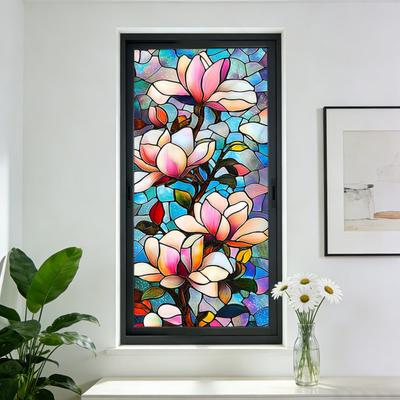Window Privacy Film Stained Glass Floral Static Window Cling Decorative UV Blocking Heat Control Glass Sticker for Glass Doors Windows