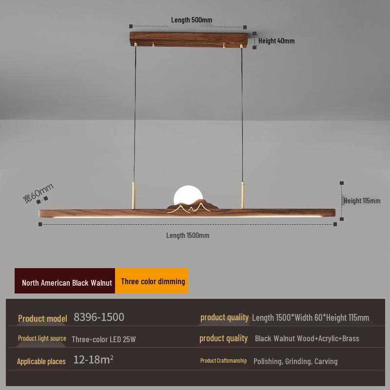 Zen Designer Tea Room Chandelier with Black Walnut and Copper