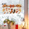 Halloween Glass Decorations Hanging Socks Window Stickers, Decorative Branch Pumpkin Popcorn & Bow Decals for Autumn Maple Leaf Harvest Festival