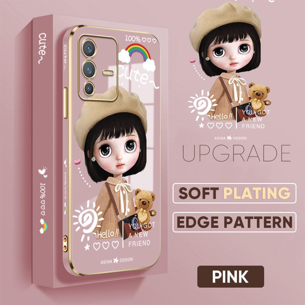 For Honor 90 70 50 X7a X9a P30 Pro P40 Lite Infinix Hot 40i 30i Vivo Y22 Y18 V30 Pro V40 Cute Girl Pattern Soft Plated TPU Shockproof Phone Case