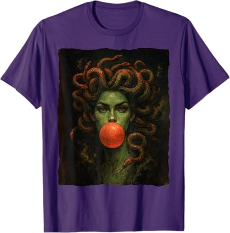 Medusa Kaugummi Feministin Griechische Mythologie Halloween T-Shirt Mythisches Monster Schlangenhaar Gorgone Lustig Fantasy Ästhetik Kleidung
