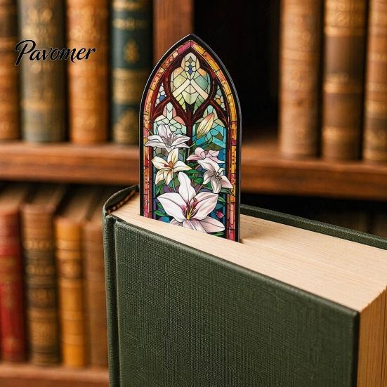 Wear-resistant Bookmark Stained Glass Flower Bookmark, Floral Acrylic Suncatcher Unique Shape Plant Book Page Marker, Gifts for Bookish, Women