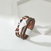 Vintage Multi-layer Leather Bracelet Womens Hollowed Out Heart-shaped Crystal Studded Magnetic Buckle Bangle Party Jewelry